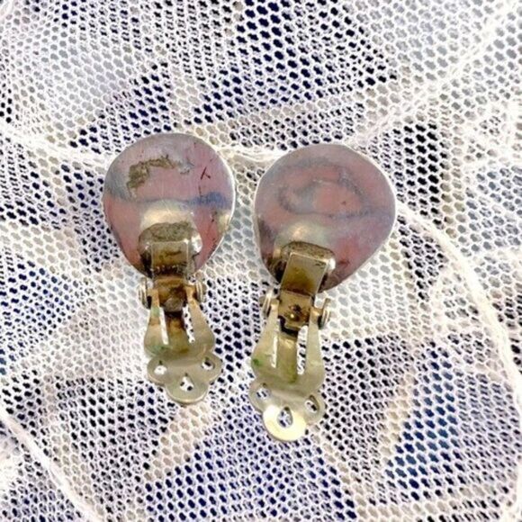 Vintage Sterling & Turquoise Bear Paw Shadowbox Clip Earrings - Picture 5 of 7